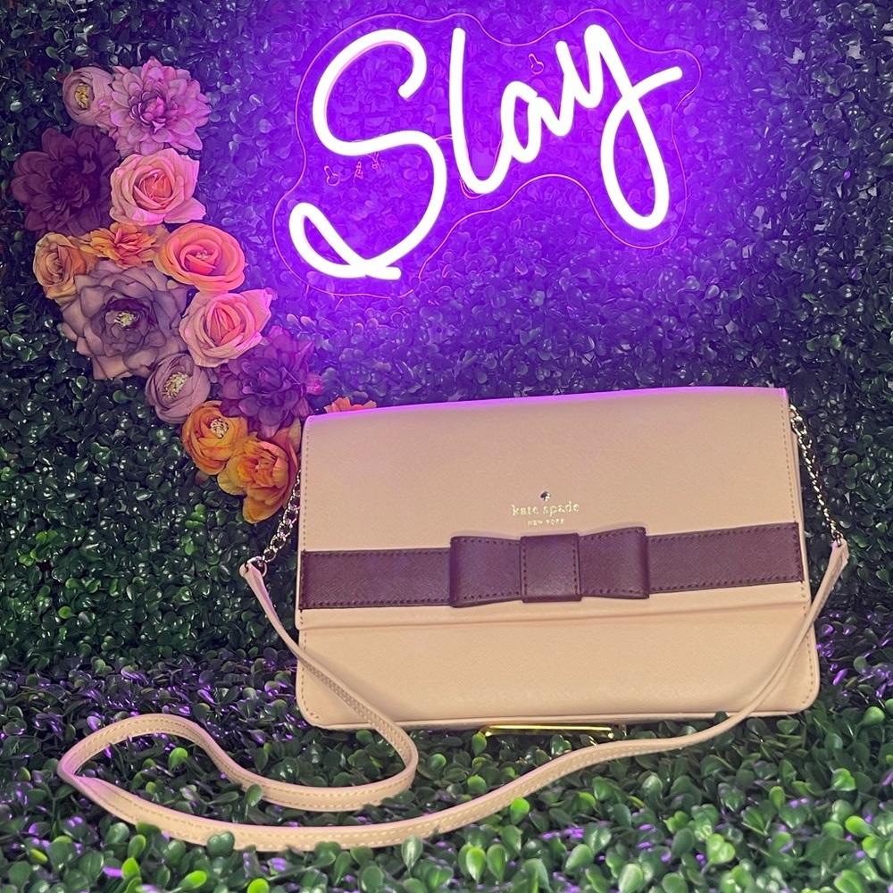 NWOT Kate Spade Veronique Pink Burgandy Bow Purse Snap Closure